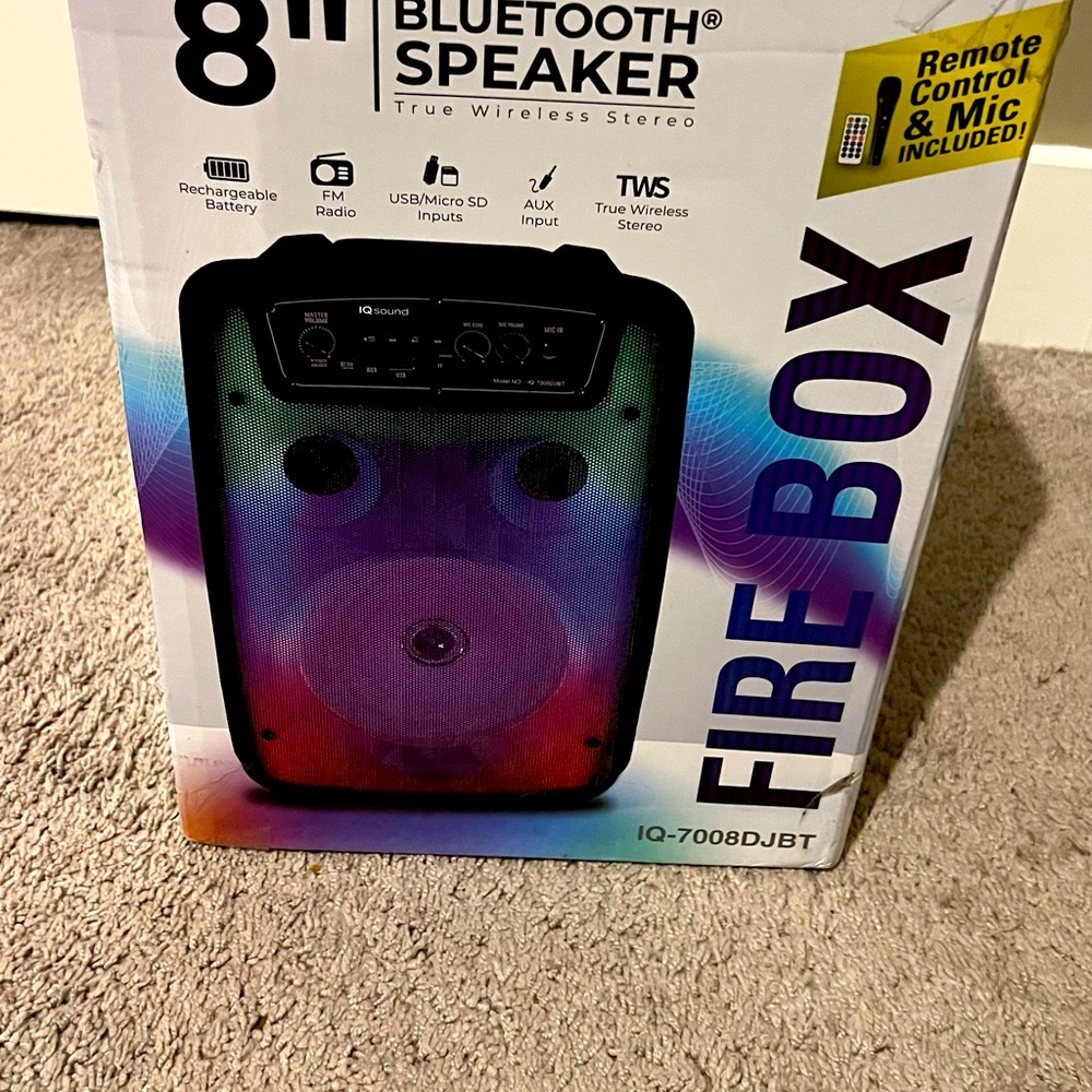 8" Bluetooth Speaker FIRE BOX with TWS and LED Color Lights to Beat -IQ-7008DJBT